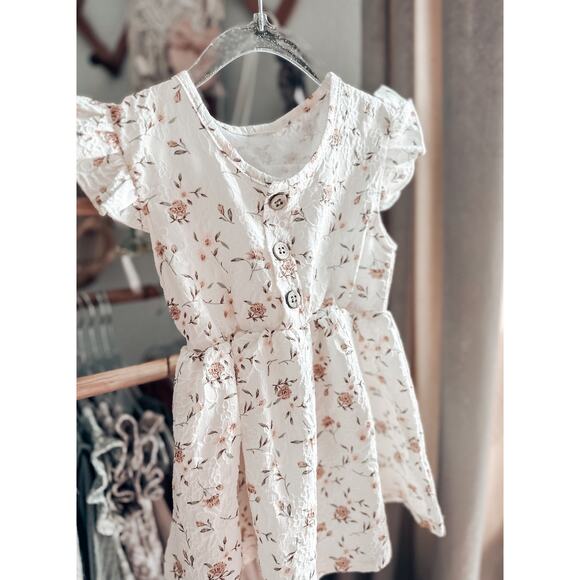 New Minimalist Golden Floral Frill Slv Babydoll Dress 18-24mths - Picture 2 of 3